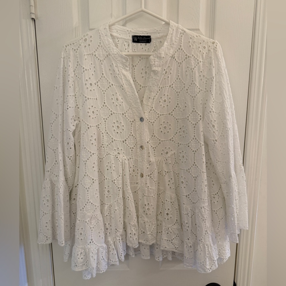 Bella Amore White Eyelet Peplum Top